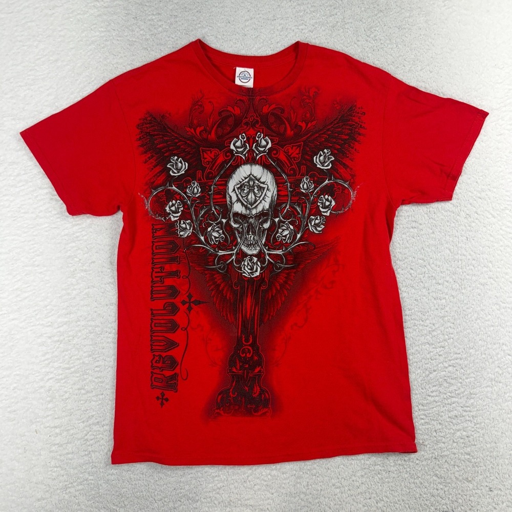 Revolution MMA Cyber Mall Goth Grunge T-Shirt Delta Medium Red Skulls Cross Y2K